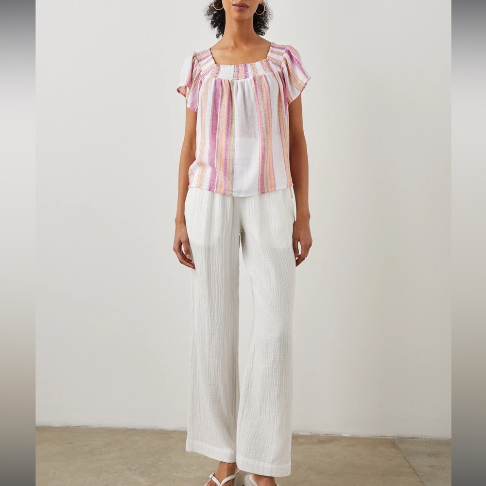 RAILS Sonora Linen Blend Blouse In Hibiscus Stripe Size S